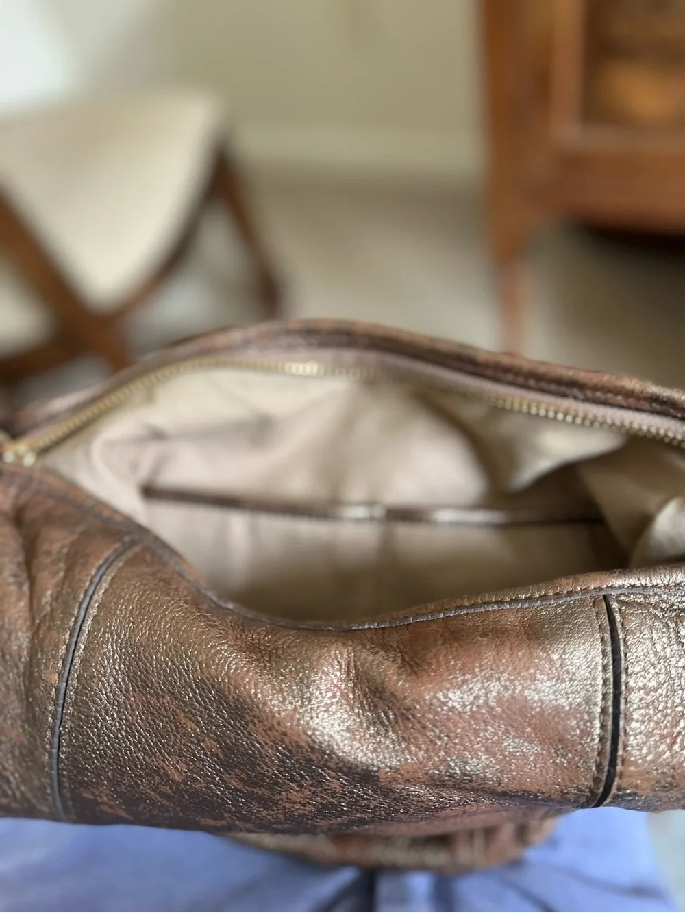 Cole Haan Genuine Leather Metallic Brown Shoulder Bag